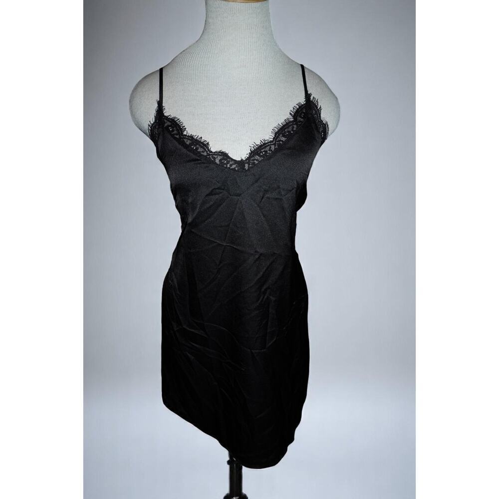 Black Satin Lace Slip Dress – Y2K Lingerie-Inspired Mini size M